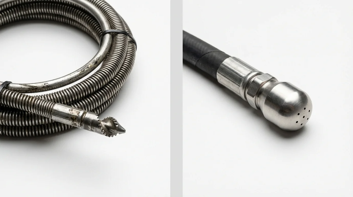 Drain snake cable and hydro jetting nozzle used for drain cleaning in Valparaiso, IN