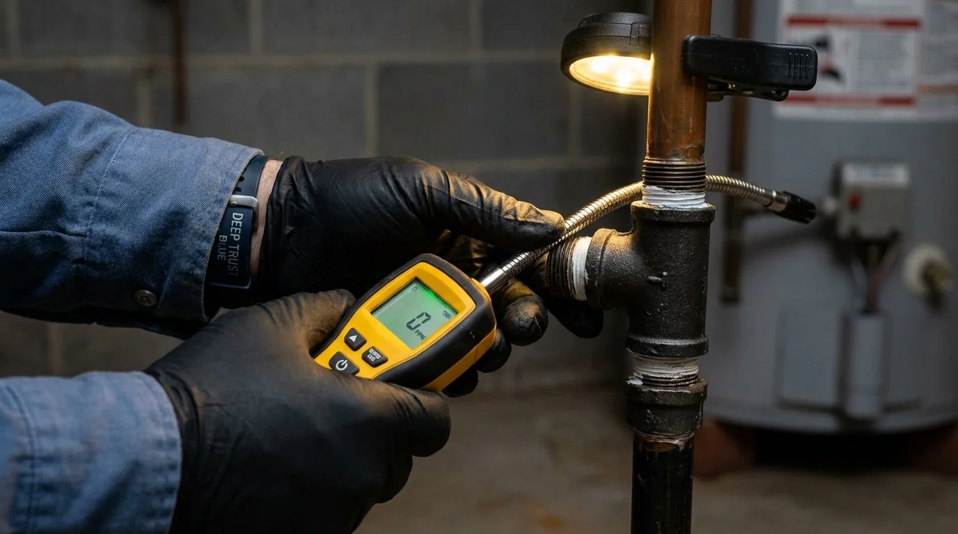 Gas leak detection with electronic sniffer by Johns Plumbing LLC in Valparaiso